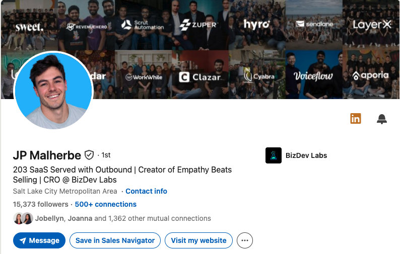 JP Malherbe on LinkedIn — CRO @ BizDev Labs, 203 SaaS served with outbound